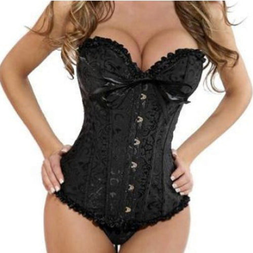 Women Sexy Plus Size Corset Overbust Bustier G-String&Black Stocking